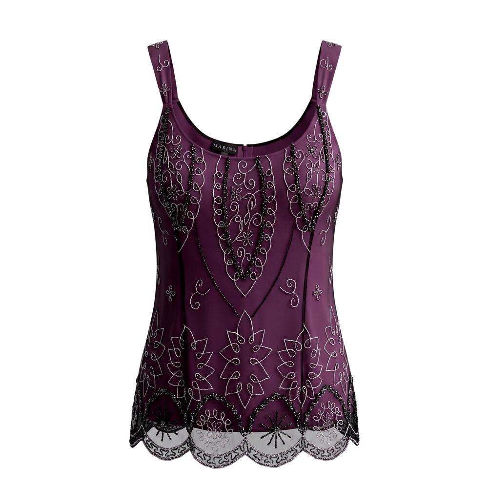 Marina Purple Floral Beaded Tank Top: Y2K, Fairy